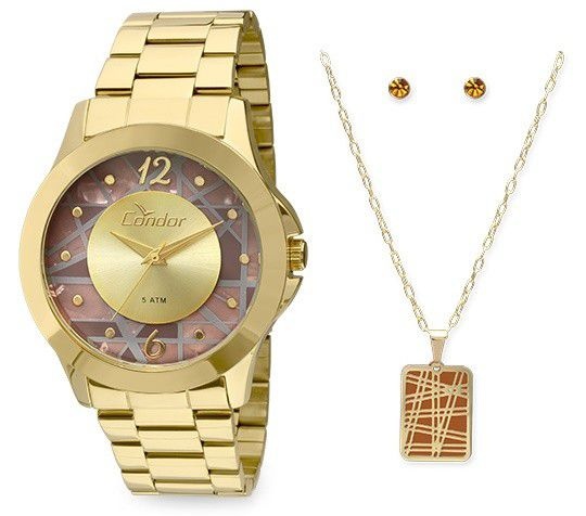Relógio Condor Feminino CO2036CS/K4M  + Colar e Brincos