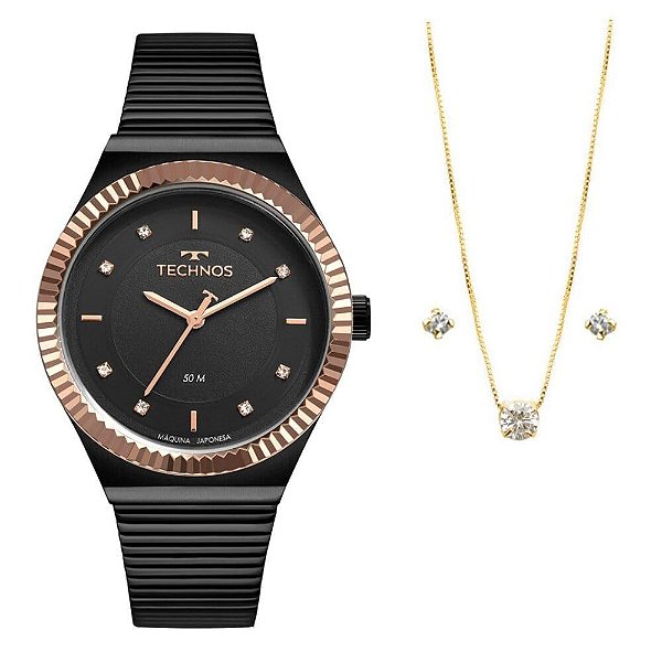 Kit Relógio Technos Feminino 2035MRW/K5P com colar e brincos