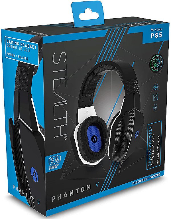 Stealth Phantom V Premium Stereo Gaming Headset Com Fio (Preto e Azul) - PS4, PS5, XBOX-ONE/SX, SWITCH, CELULARES e PC