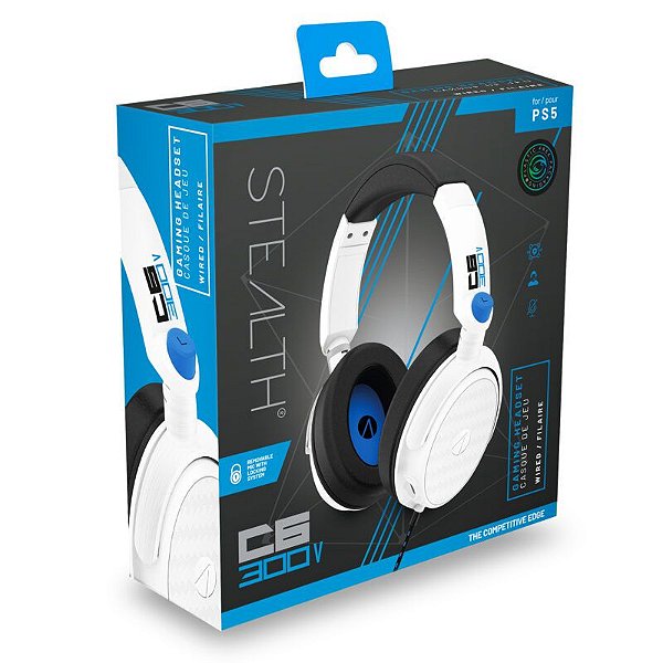 Stealth C6-300V Stereo Gaming Headset (Branco e Azul) - PS5, PS4, Xbox-One, Xbox-Series X, Switch, PC e Celulares