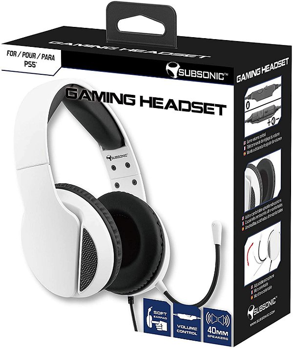Subsonic PS5 HS300 Gaming Headset White (Com fio, Branco) - PS5, PS4, Xbox-Series X, Xbox-One, PC