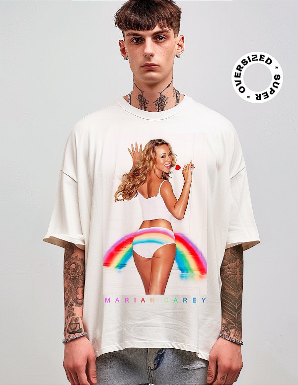 Camiseta Oversized Super Mariah Carey Rainbow
