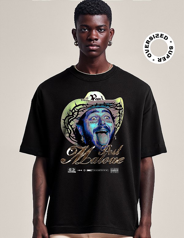 Camiseta Oversized Super Post Malone Circles Cowboy