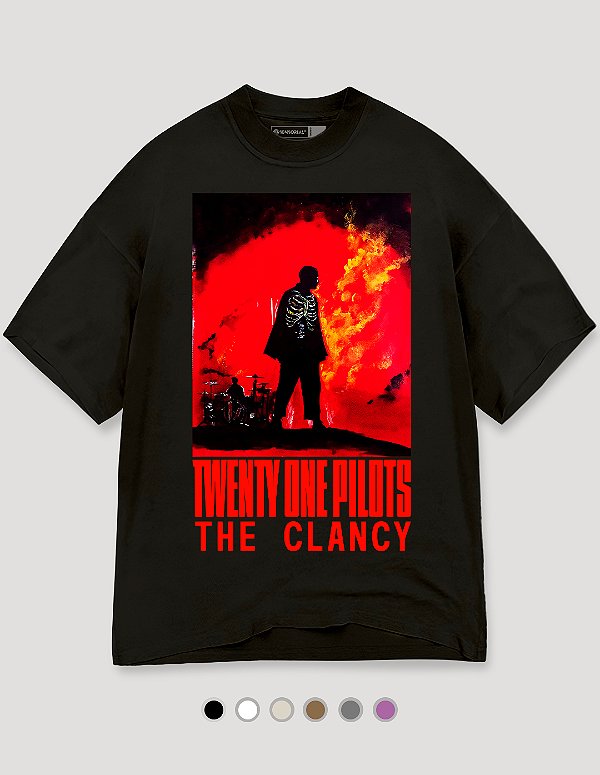 Camiseta Oversized Tubular Twenty One Pilots Skeleton Fire
