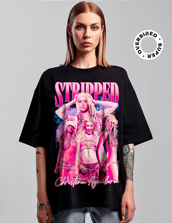 Camiseta Oversized Super Christina Aguilera Stripped