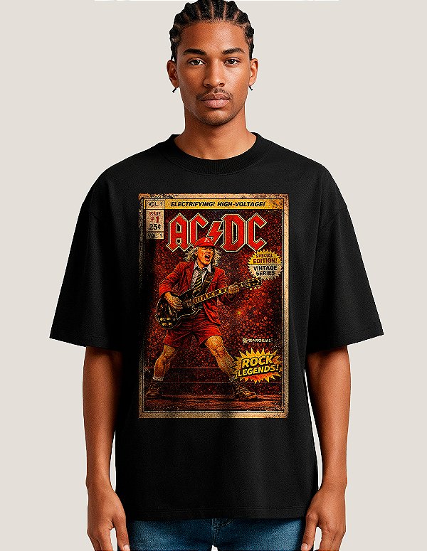 Camiseta Oversized Super AC DC Rock Legends