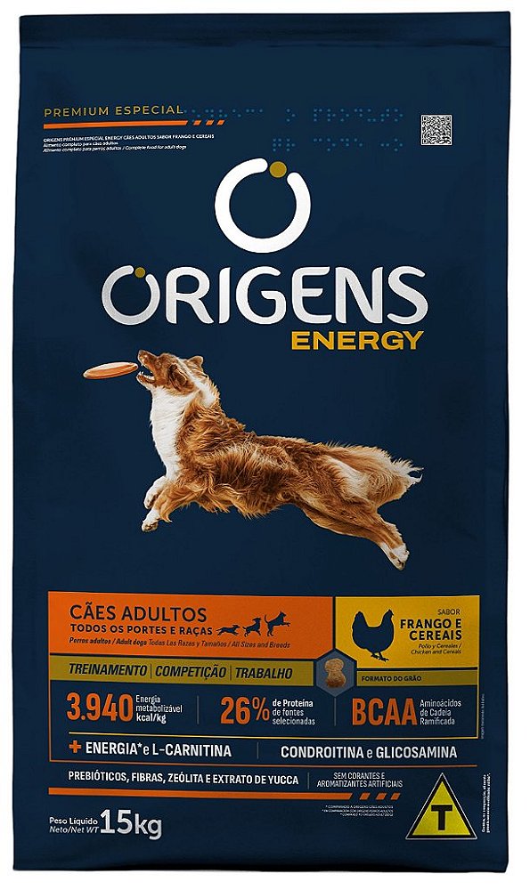 Ração Origens Energy Cães Adultos Frango e Cereais 15kg