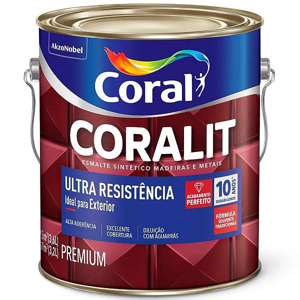 Tinta Esmalte Sintético Coralit Ultra Resistência Fosco 3,6L -  Preto - CORAL