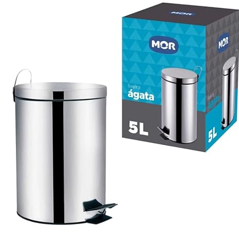 Lixeira com Pedal Ágata 5 Litros Aço Inox com Balde Interno - MOR
