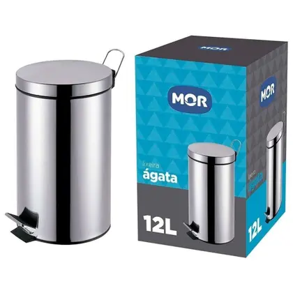 Lixeira com Pedal Ágata 12 Litros Aço Inox com Balde Interno - MOR