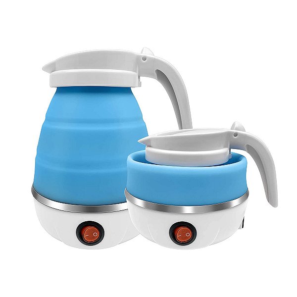 Chaleira Eletrica Dobravel Jarra Bule Silicone 600W 110v 600ml Portatil Cor:Azul