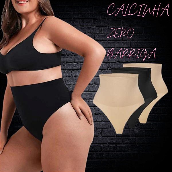 Kit 3 unidades  PantyShape® - Calcinha Modeladora Afina Cintura Comprime Abdômen Cós Alto