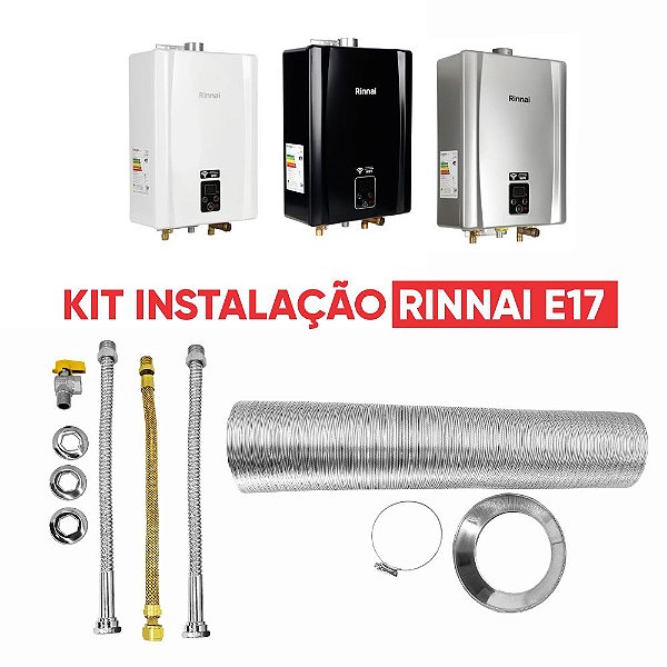 Conjunto Instalação Aquecedor A Gás Rinnai E17 FEH Completo Sem Chapéu