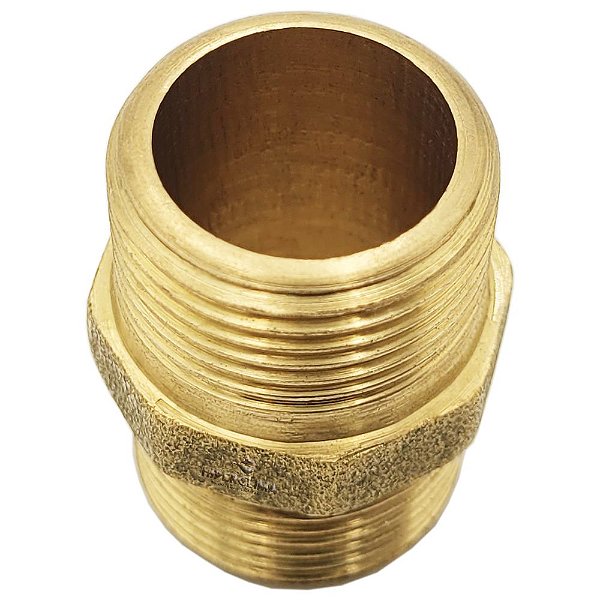 Conjunto 2Un Niple Duplo Sextavado Latão BSP Rosca Macho 1’