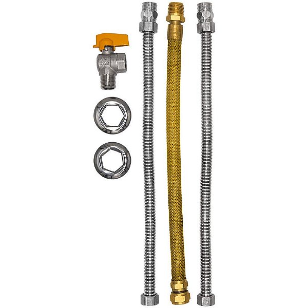 Conjunto Ligação Flexíveis Para Aquecedores Água 1/2" Gás 3/4" De 40cm Druck