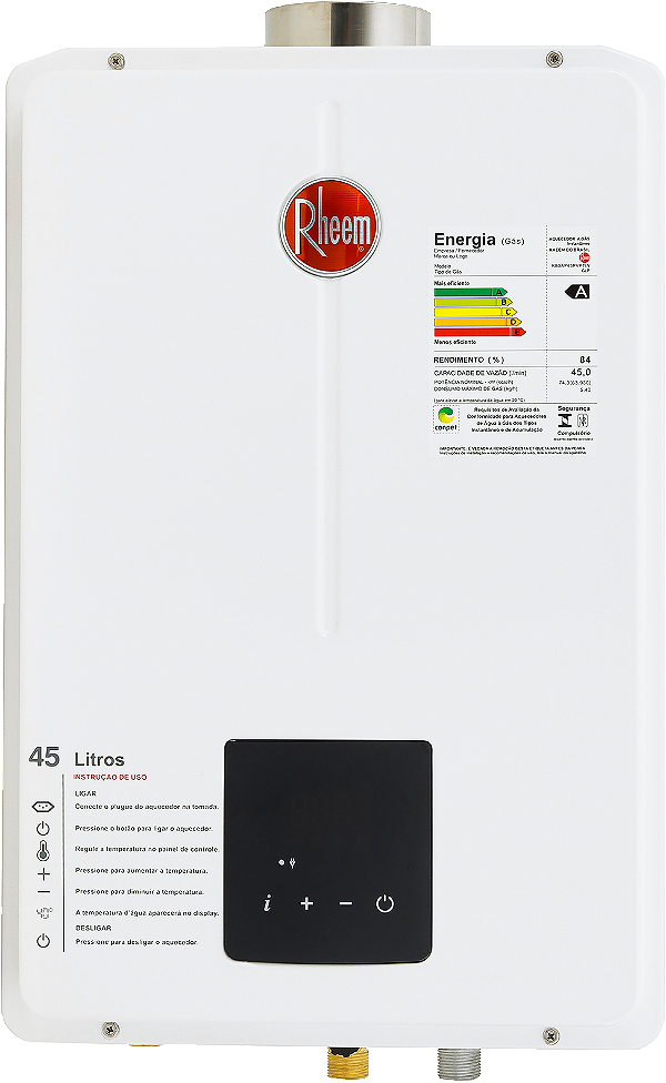 Aquecedor De Água A Gás Digital Rheem 45 Litros GN Bivolt Branco