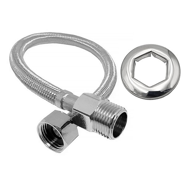 Engate Flexível De Água De 40CM 1/2M X 3/4F Com Malha De Aço Resistente Druck