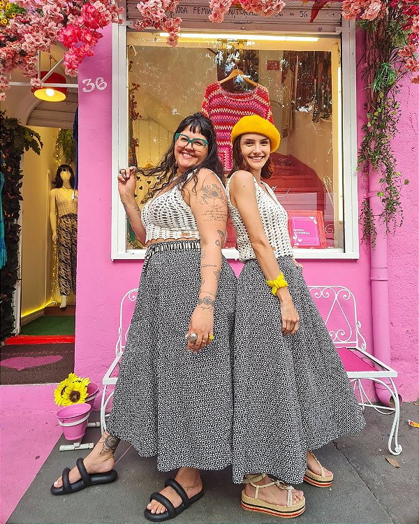 SAIA LONGUETE ESTRELA PRETO E BRANCO