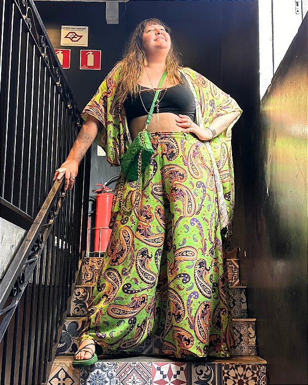 CALÇA PANTALONA COM BOLSO CASHMERE VERDE