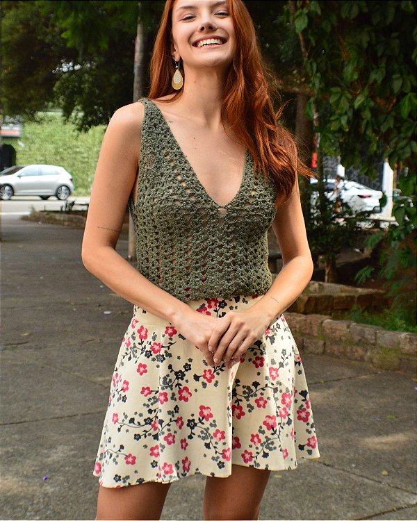 SAIA DE VELUDO BOTÕES FLORAL