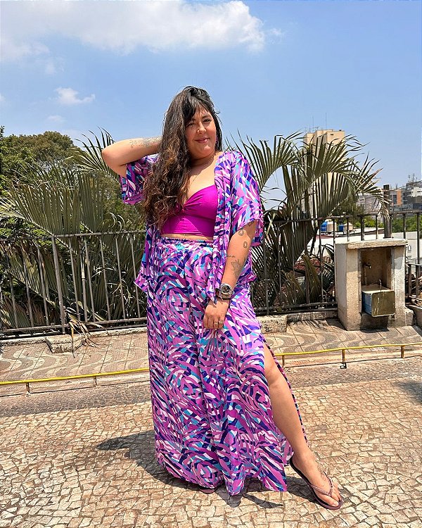 PANTALONA COM FENDA CETIM ROXO