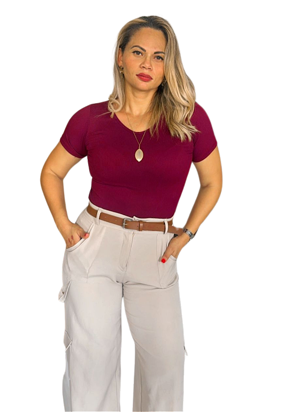 Blusa de manga GOLA V canelado premium feminina