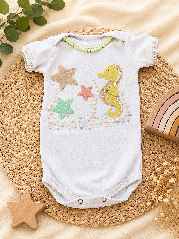 Body Bebê Cavalo Marinho Luxo
