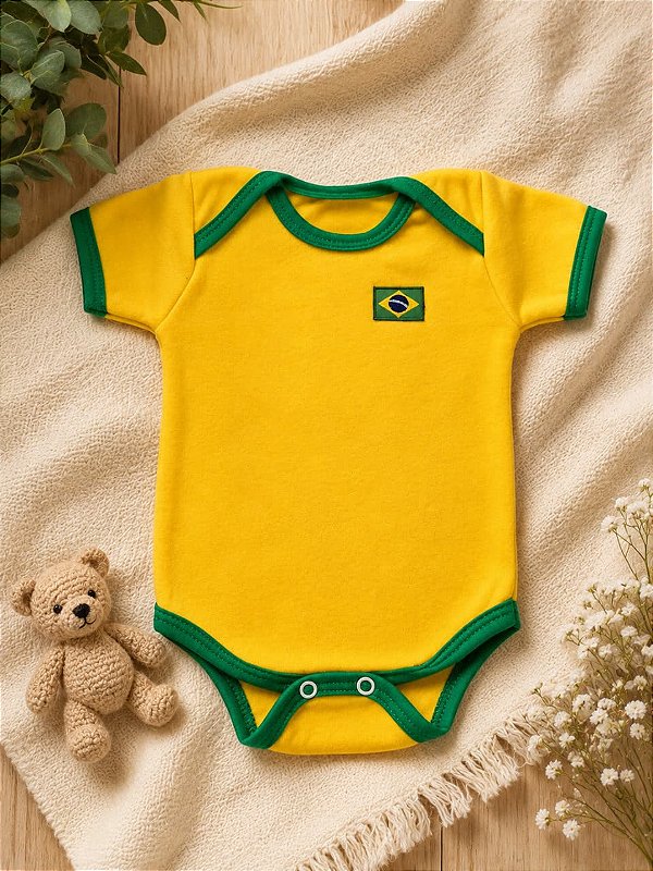 Body Bebê Brasil Amarelo e Verde