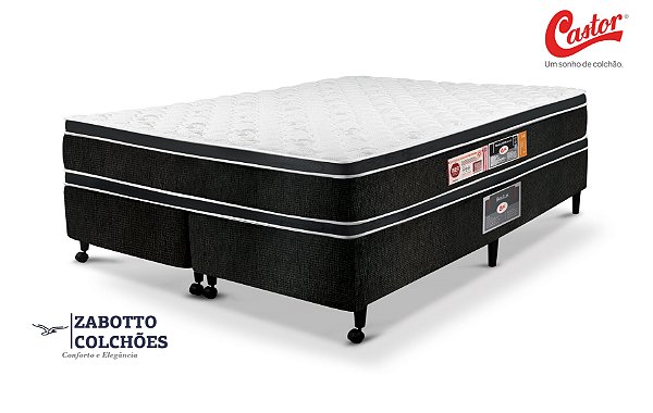 Cama Box +  Colchão Castor ESPUMA Black & White D33 AIR Double Face - Casal/Solteiro