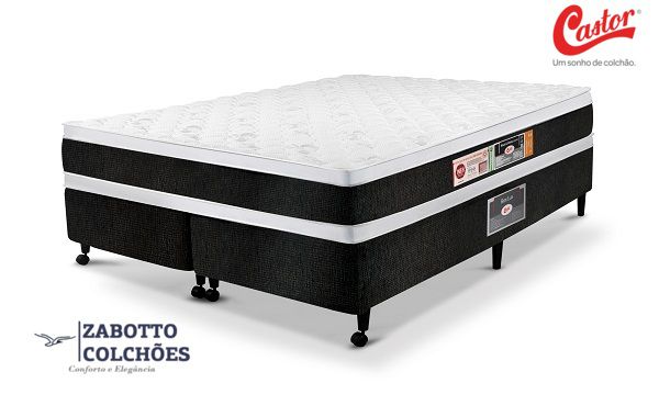 Cama Box + Colchão Castor ESPUMA Black & White Air D45 AIR Double Face - Casal/Solteiro