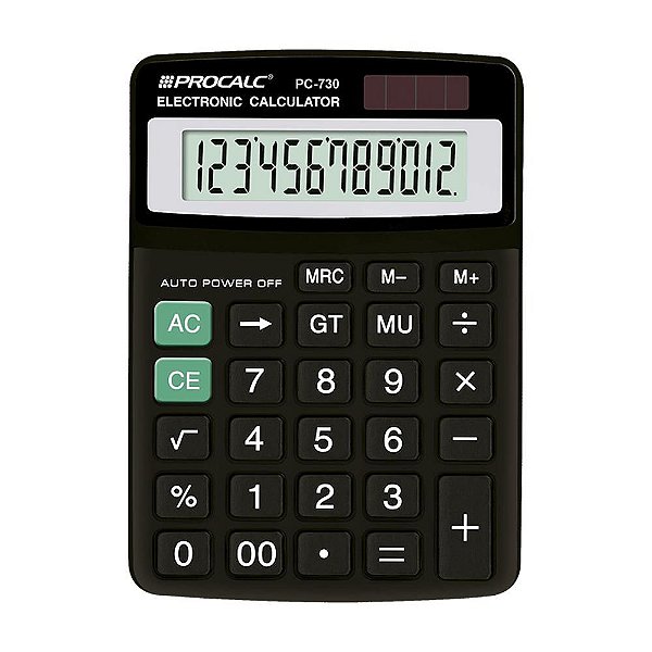 Calculadora de Mesa 12 Dígitos Preta Procalc PC730