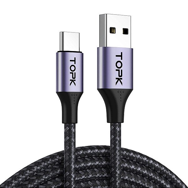 Cabo USB-A x USB-C 3A Quick Charge 3.0 Nylon 1m TOPK AN10