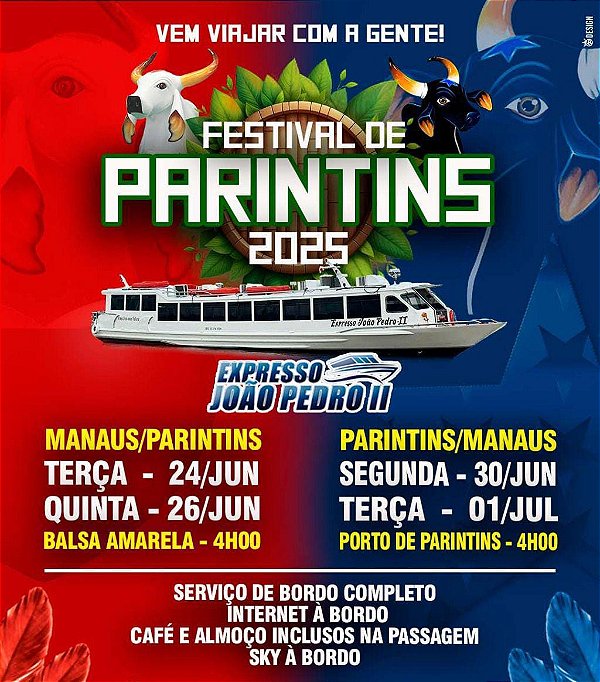 Festival de parintins Lancha João Pedro ida e volta