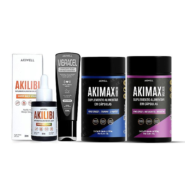 Kit Casal Turbo / 01 Akimax Homem 01 Akimax Mulher 01 Akilibi 01 Vibragel