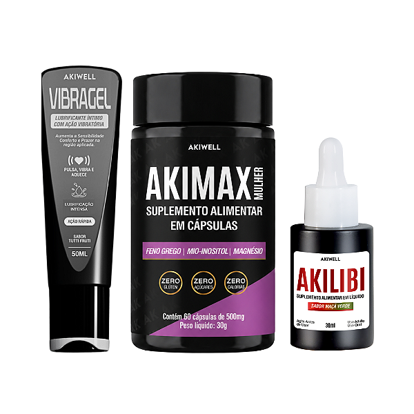 Kit Vitalidade Íntima Mulher 01 Akimax Mulher + 01 Akilibi + 01 Vibragel