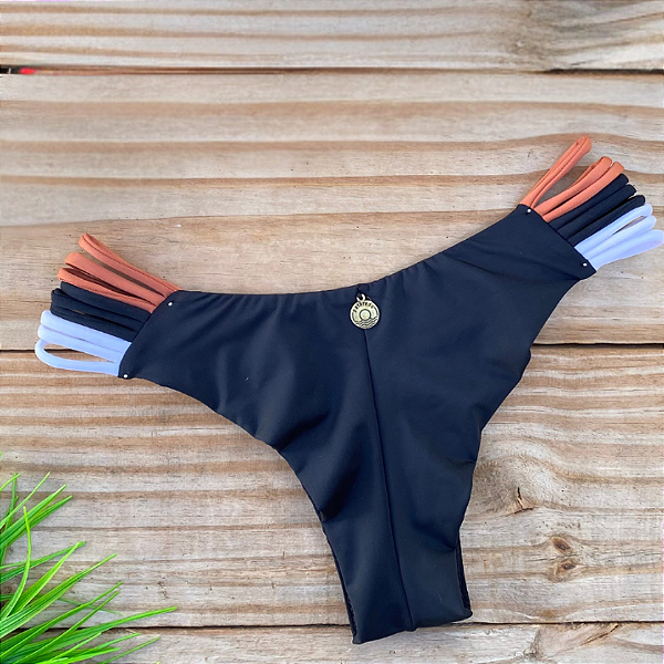 Calcinha Fio Duplo Tirinhas Preta