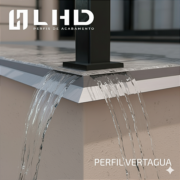 Perfil Vertagua para gotejamento em bordas de pisos em balcões, sacadas e peitoris.