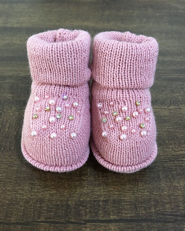 Sapatinho Botinha Bebê Rosa - Petit Mignon Moda Bebê