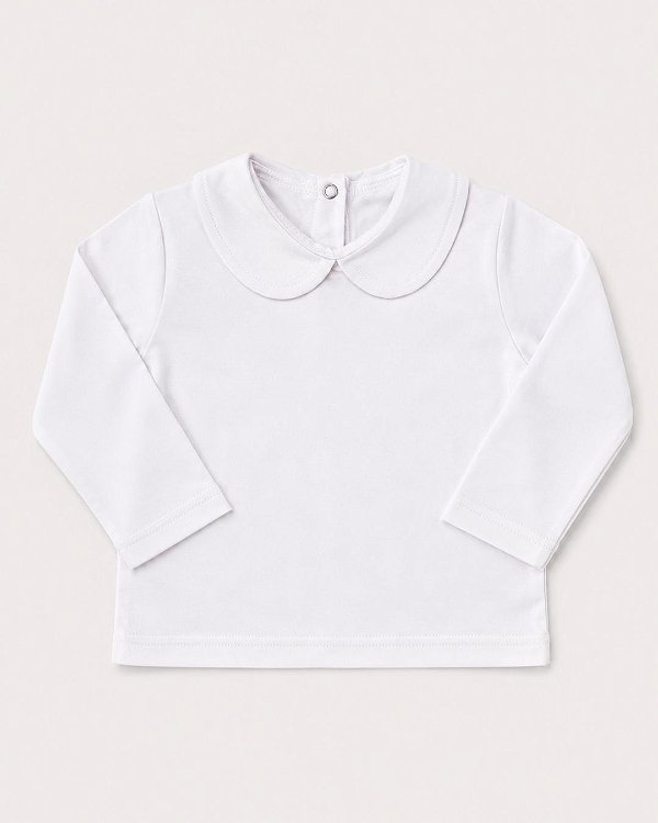 Blusa Bebê Manga Longa com Gola Babado 100% Algodão Pima