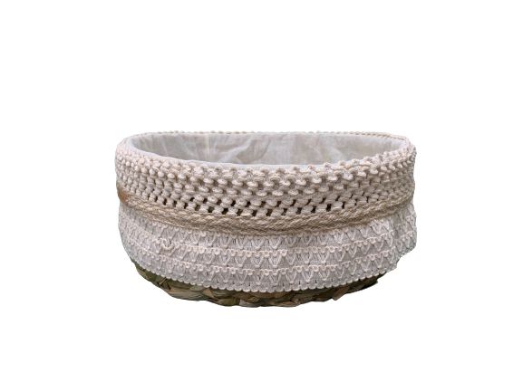 Cesta Fibra Natural Tramada Forro Removível Baixa Cloé Decoração Casa