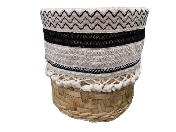 Cesta Alta Fibra Natural Tramada C/Forro Removível Decoração Casa