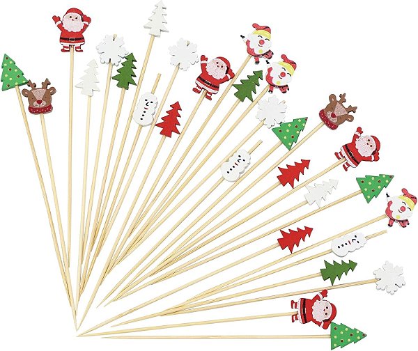 25 Palitos de Bambu Petisco Natalino Luxo Mesa Festa Natal