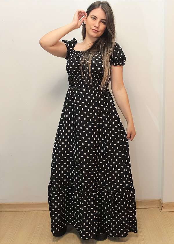 Vestido Lastex Preto Poá