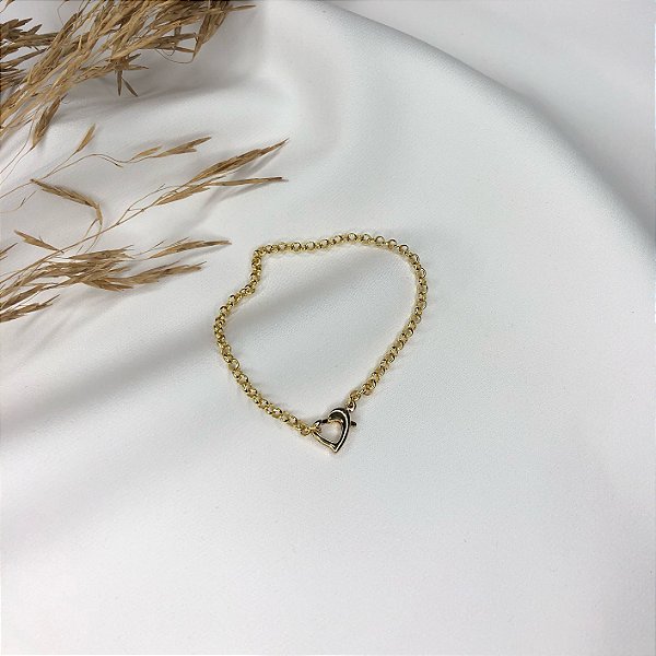 Pulseira Folheada Fecho Coração Pequeno