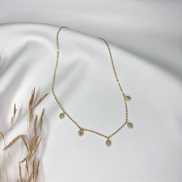 Choker Folheado Corações Zircônia