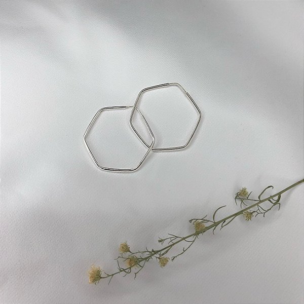 Argola Prata Hexagonal Grande Fio Liso