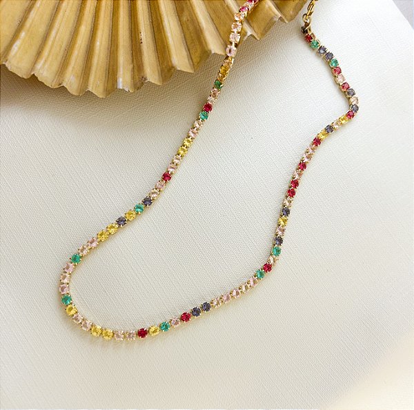 Choker Folheada Riviera Colorida 3mm