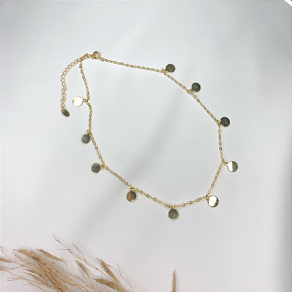 Choker Folheado com 10 Pingente de Circulo