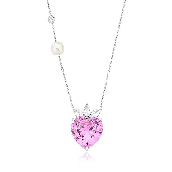 COLAR CORAÇÃO COROA PONTO DE LUZ E PÉROLA BARROCA