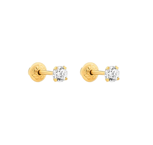 Brinco Ponto de Luz Cristal Zirconia Ouro 18k